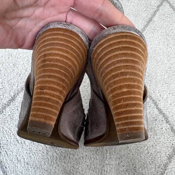 Paul Green Metallic Leather Cayanne Peep Toe Sandal Heels Sz 10 - Picture 3 of 5